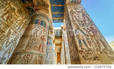 Medinet Habu, the mortuary temple of Ramesses III, located on the west bank of Luxor, Egypt. 138877708