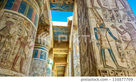 Medinet Habu, the mortuary temple of Ramesses III, located on the west bank of Luxor, Egypt. 138877709