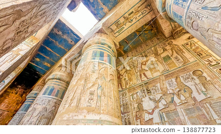Medinet Habu, the mortuary temple of Ramesses III, located on the west bank of Luxor, Egypt. 138877723