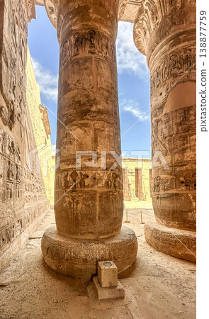 Medinet Habu, the mortuary temple of Ramesses III, located on the west bank of Luxor, Egypt. 138877759