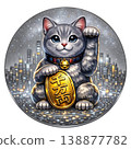 Gray Maneki-neko (beckoning cat) (silver background) | Elegant, good luck, auspicious item 138877782