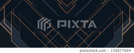 Dark navy geometric chevrons with gold abstract background featuring metallic lines, luxe texture and Vshaped symmetry. Rich premium atmosphere with subtle grain and refined contrast. Ideal for luxury 138877884