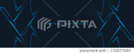 Sleek blue geometric abstract background with sharp neon lines and angular edges, deep contrast and subtle glow. Clean minimal composition evokes futuristic tech energy and motion, suitable 138877885