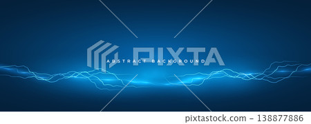 Electric blue waveform crossing low horizon abstract background with glowing pulse, layered grid and soft particles. Atmospheric cinematic mood with smooth gradients and subtle noise Electric blue waveform crossing low horizon abstract background with glowing pulse, layered grid and soft particles. Atmospheric cinematic mood with smooth gradients and subtle noise 138877886