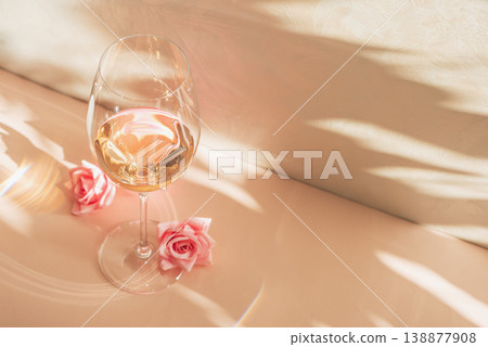 Rose Wine Glass with Pink Roses Rose Wine Glass with Pink Roses 138877908