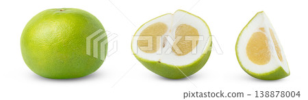Grapefruit sweetie collection. Green sweetie citrus and half of sweetie, pomelo, pomelit or oroblanco isolated. Cut in a slice of sweetie grapefruit with clipping path. Grapefruit sweetie collection. Green sweetie citrus and half of sweetie, pomelo, pomelit or oroblanco isolated. Cut in a slice of sweetie grapefruit with clipping path. 138878004
