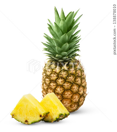 juicy pineapple or ananas and cut in a slice of pineapple isolated on white. slices of pineapple or ananas. juicy pineapple or ananas and cut in a slice of pineapple isolated on white. slices of pineapple or ananas. 138878010