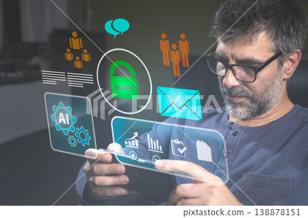 An entrepreneur uses artificial intelligence AI technology to improve online work efficiency An entrepreneur uses artificial intelligence AI technology to improve online work efficiency 138878151