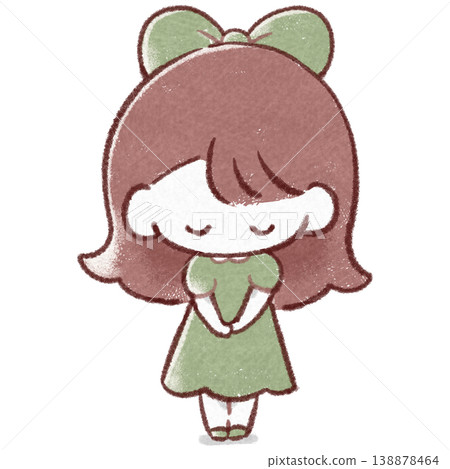 A girl bowing with her hands clasped together. A girl bowing with her hands clasped together. 138878464