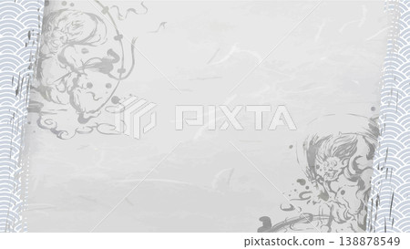 以風神和雷神（風神和雷神）為主題的日本圖案和背景素材 138878549