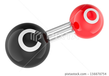 Carbon monoxide molecule with triple bond. 3D rendering Carbon monoxide molecule with triple bond. 3D rendering 138878754
