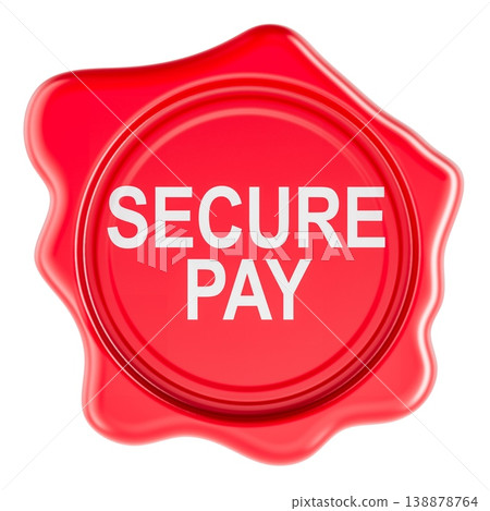 Secure Pay, red wax seal badge. 3D rendering 138878764