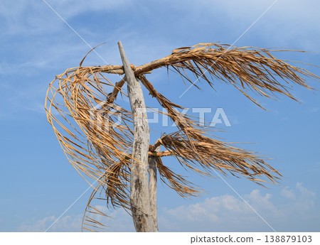 Artificial palm of reeds and logs 138879103