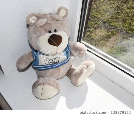 toy is a teddy bear on the windowsill. 138879133