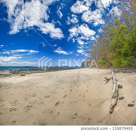 Footprints on empty tropical beach Santa Catalina Panama Footprints on empty tropical beach Santa Catalina Panama 138879483
