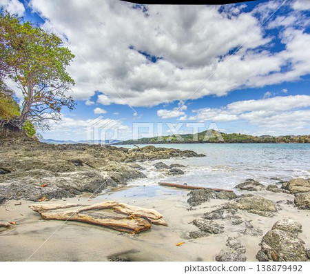 Rocky tropical beach with driftwood Santa Catalina Island Panama 138879492