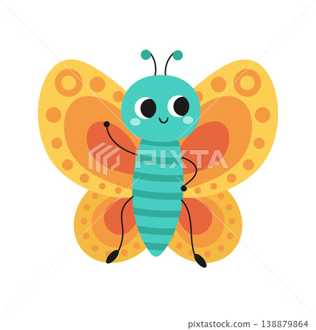 Cute cartoon butterfly. Design for children. Vector illustration in a flat style, isolated on a white background Cute cartoon butterfly. Design for children. Vector illustration in a flat style, isolated on a white background 138879864