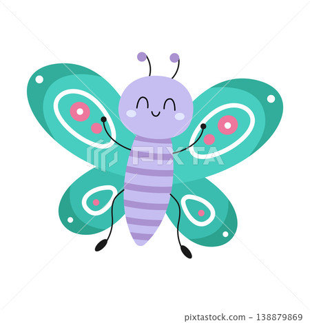 Cute cartoon butterfly. Design for children. Vector illustration in a flat style, isolated on a white background 138879869