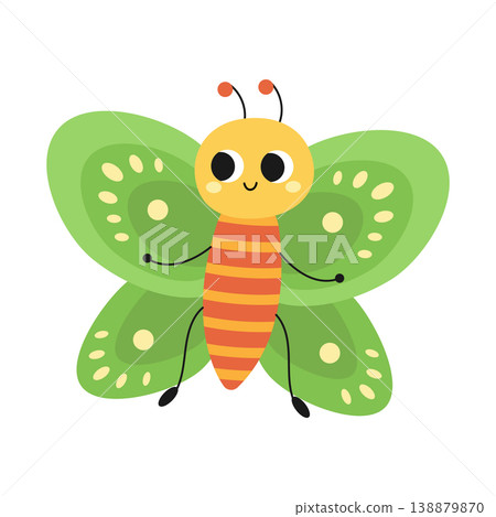 Cute cartoon butterfly. Design for children. Vector illustration in a flat style, isolated on a white background Cute cartoon butterfly. Design for children. Vector illustration in a flat style, isolated on a white background 138879870