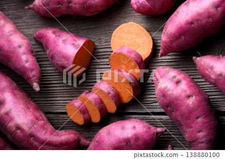 Sweet potato pieces arranged in flat lay composition Sweet potato pieces arranged in flat lay composition 138880100
