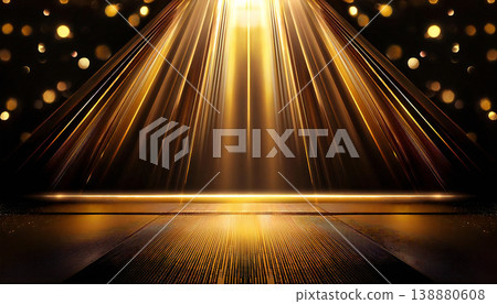 A luxurious golden background with glossy glow lights; a stage with black and gold spotlights. A luxurious golden background with glossy glow lights; a stage with black and gold spotlights. 138880608