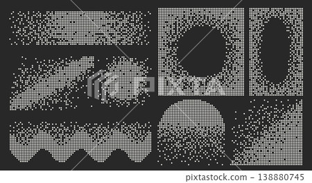 Pixel Art Disintegrated Halftone Dots Gradient Shapes Set Pixel Art Disintegrated Halftone Dots Gradient Shapes Set 138880745