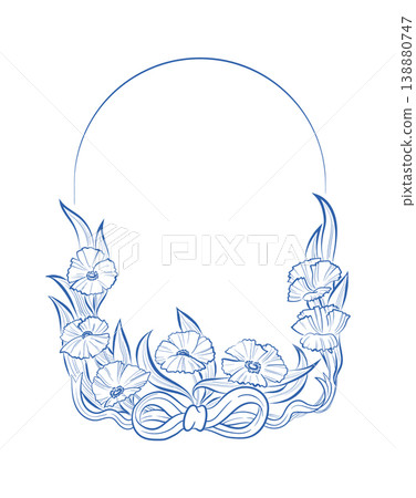 Flower Wreath Frame With Ribbon Line Art Flower Wreath Frame With Ribbon Line Art 138880747