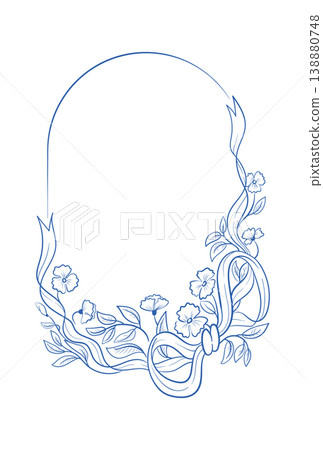 Floral Frame With Ribbon Line Art Floral Frame With Ribbon Line Art 138880748