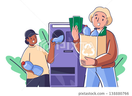 Recycling Bottles For Cash Cartoon 138880766