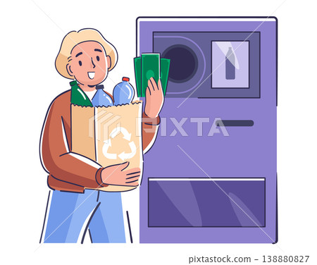 Recycler Returning Bottles For Cash Cartoon 138880827