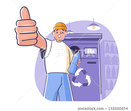 Recycling Bottles Man Thumbs Up Cartoon 138880854