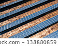Aerial view of solar panels arranged in rows on 138880859