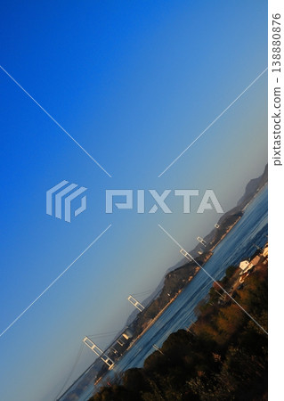 [Ehime Prefecture] Beautiful Seto Inland Sea islands illuminated by the setting sun (Shimanami Kaido, Kurushima Kaikyo Bridge PA) 138880876