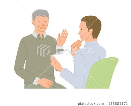 A senior man asks a doctor a question during a medical examination. A senior man asks a doctor a question during a medical examination. 138881171