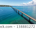 Aerial view of Kouri Bridge and the emerald green sea in Okinawa. 138881272