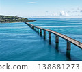 Aerial view of Kouri Bridge and the emerald green sea in Okinawa. 138881273