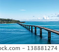 Aerial view of Kouri Bridge and the emerald green sea in Okinawa. 138881274