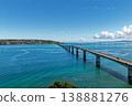 Aerial view of Kouri Bridge and the emerald green sea in Okinawa. 138881276