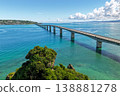 Aerial view of Kouri Bridge and the emerald green sea in Okinawa. 138881278