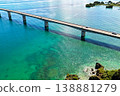 Aerial view of Kouri Bridge and the emerald green sea in Okinawa. 138881279