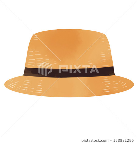 Watercolor-style illustration of a boater hat. A hand-drawn illustration of a stylish straw hat, perfect for summer outings and travel. Watercolor-style illustration of a boater hat. A hand-drawn illustration of a stylish straw hat, perfect for summer outings and travel. 138881296
