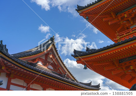 Kyoto, Japan - Oct 11 2024, panoramic view of main building and the pagoda on the territory of Kiyomizu-dera Temple, Monastery of Pure Water, against background of blue sky, at daytime, Kyoto, Japan Kyoto, Japan - Oct 11 2024, panoramic view of main building and the pagoda on the territory of Kiyomizu-dera Temple, Monastery of Pure Water, against background of blue sky, at daytime, Kyoto, Japan 138881505