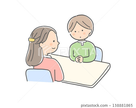 孩子與女諮商師的面對面對話 138881865