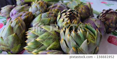 Close up view of Artichokes set up on table to be cooked 138881952