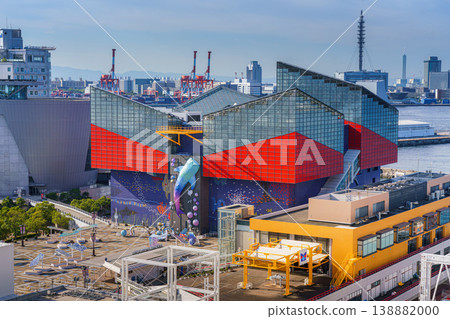 Osaka, Japan - Oct 11 2025, Panoramic aerial view of Osaka Aquarium Kaiyukan at Osaka Port Cruise Terminal, at daytime, Osaka, Japan 138882000