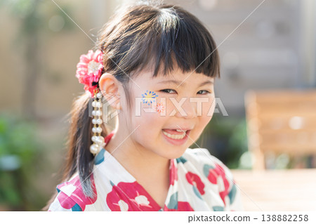 A girl in a yukata with face paint A girl in a yukata with face paint 138882258