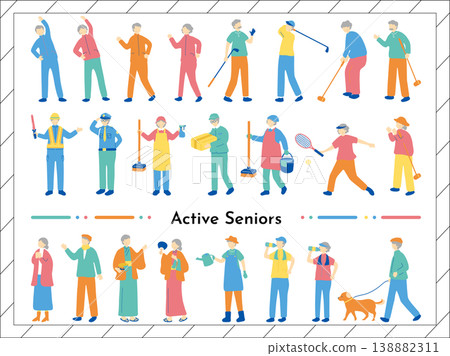 Active Senior Illustration Set Active Senior Illustration Set 138882311