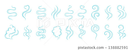 Steam smoke icon set hand drawn doodle line set flowing swirls curved lines aroma waves warm fluid Steam smoke icon set hand drawn doodle line set flowing swirls curved lines aroma waves warm fluid 138882591
