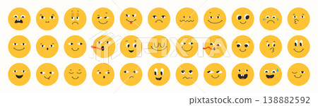 Different facial expressions various emojis emotions set. Abstract cute expressive characters faces 138882592