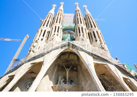 In 2012, a magnificent view of the Sagrada Familia under construction, seen from its main entrance. In 2012, a magnificent view of the Sagrada Familia under construction, seen from its main entrance. 138883295